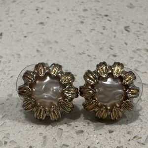 Gold and Pearl Flower Earrings